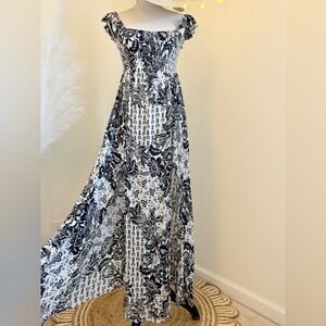 Raviya Black and White Maxi Sundress Sleeveless Square Neck